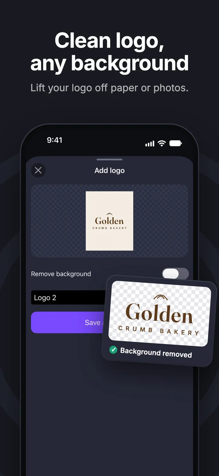 Clean logo on any background with background removal
